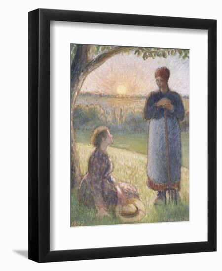 Country Women Chatting, Sunset, Eragny-Camille Pissarro-Framed Giclee Print