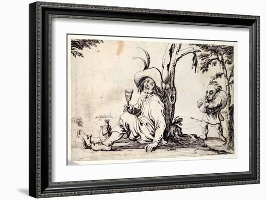 Countryman Seated Refreshing Himself and a Dwarf with Bagpipes-Johann Wilhelm Baur-Framed Giclee Print