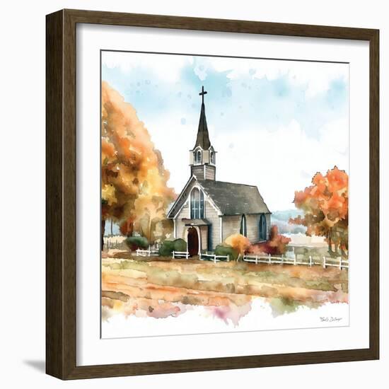 Countryside Autumn Church I-Nicole DeCamp-Framed Art Print