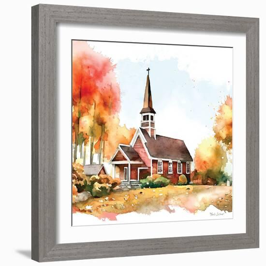 Countryside Autumn Church II-Nicole DeCamp-Framed Art Print