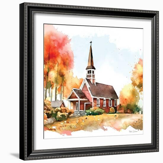 Countryside Autumn Church II-Nicole DeCamp-Framed Art Print