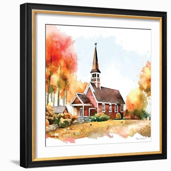 Countryside Autumn Church II-Nicole DeCamp-Framed Art Print