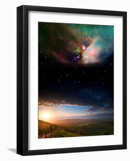 Countryside Sunset Landscape with Planets in Night Sky Elements of this Image Furnished by Nasa.Gov-Matt Gibson-Framed Photographic Print