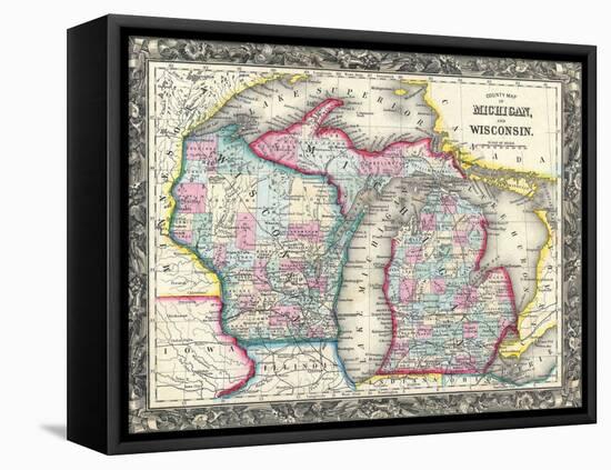 County map of Michigan and Wis-Dan Sproul-Framed Stretched Canvas