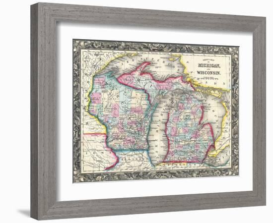 County map of Michigan and Wis-Dan Sproul-Framed Art Print