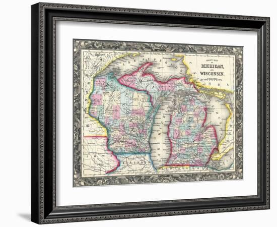 County map of Michigan and Wis-Dan Sproul-Framed Art Print