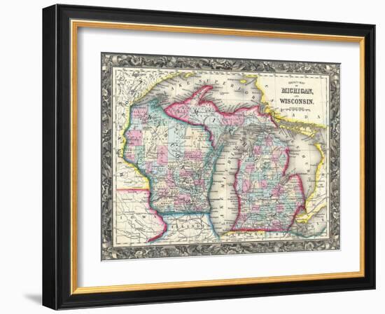 County map of Michigan and Wis-Dan Sproul-Framed Art Print