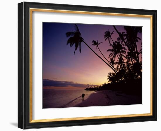 Couple and Palm Trees on Alona Beach Silhouetted at Sunset on the Island of Panglao, Philippines-Robert Francis-Framed Photographic Print
