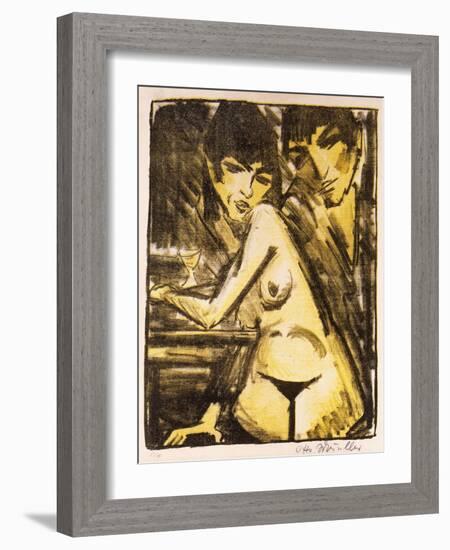 Couple at a Table (Self Portrait with Maschka - Absinthe Drinker)-Otto Mueller-Framed Giclee Print