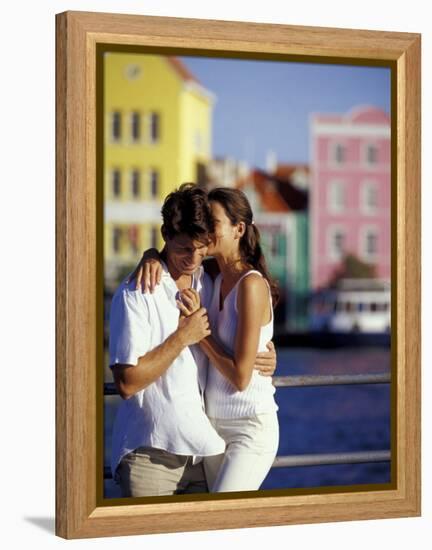 Couple at the Willemstad Waterfront, Curacao, Caribbean-Greg Johnston-Framed Premier Image Canvas