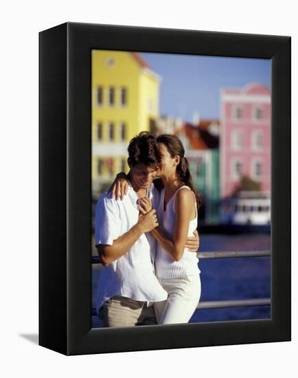 Couple at the Willemstad Waterfront, Curacao, Caribbean-Greg Johnston-Framed Premier Image Canvas