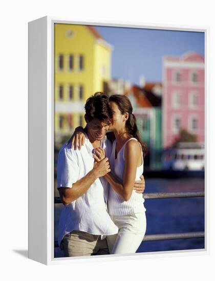 Couple at the Willemstad Waterfront, Curacao, Caribbean-Greg Johnston-Framed Premier Image Canvas