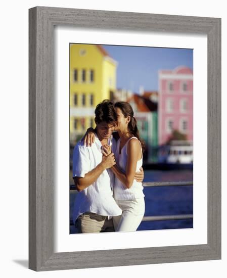 Couple at the Willemstad Waterfront, Curacao, Caribbean-Greg Johnston-Framed Photographic Print