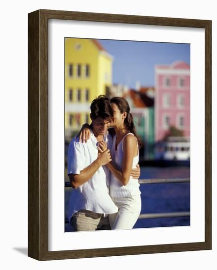 Couple at the Willemstad Waterfront, Curacao, Caribbean-Greg Johnston-Framed Photographic Print