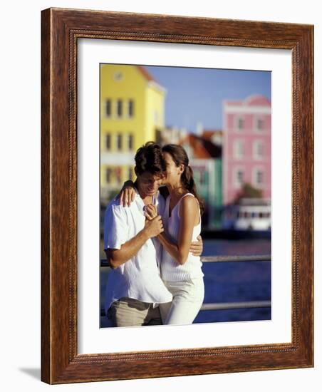 Couple at the Willemstad Waterfront, Curacao, Caribbean-Greg Johnston-Framed Photographic Print