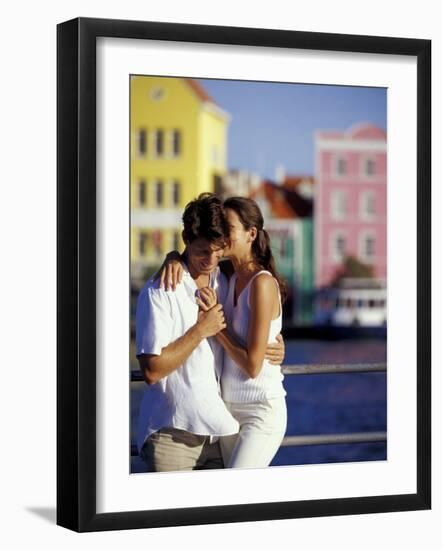 Couple at the Willemstad Waterfront, Curacao, Caribbean-Greg Johnston-Framed Photographic Print