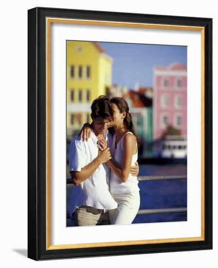 Couple at the Willemstad Waterfront, Curacao, Caribbean-Greg Johnston-Framed Photographic Print