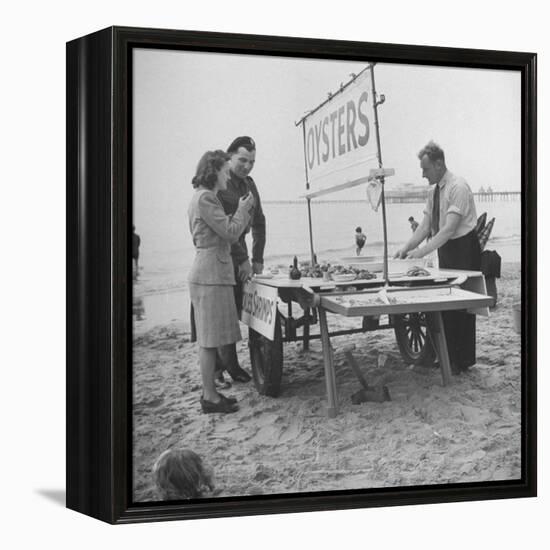 Couple Buying Seafood at Blackpool Beach-Ian Smith-Framed Premier Image Canvas