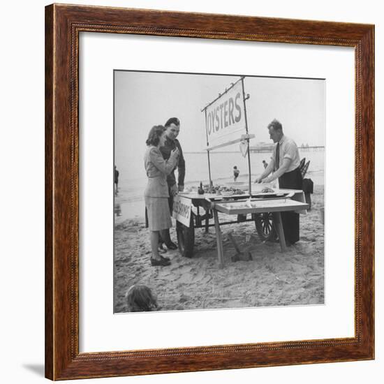 Couple Buying Seafood at Blackpool Beach-Ian Smith-Framed Premium Photographic Print