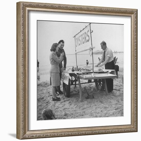 Couple Buying Seafood at Blackpool Beach-Ian Smith-Framed Photographic Print