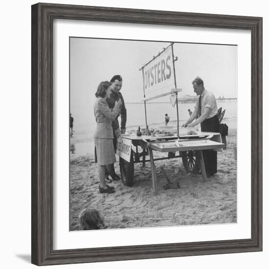 Couple Buying Seafood at Blackpool Beach-Ian Smith-Framed Photographic Print