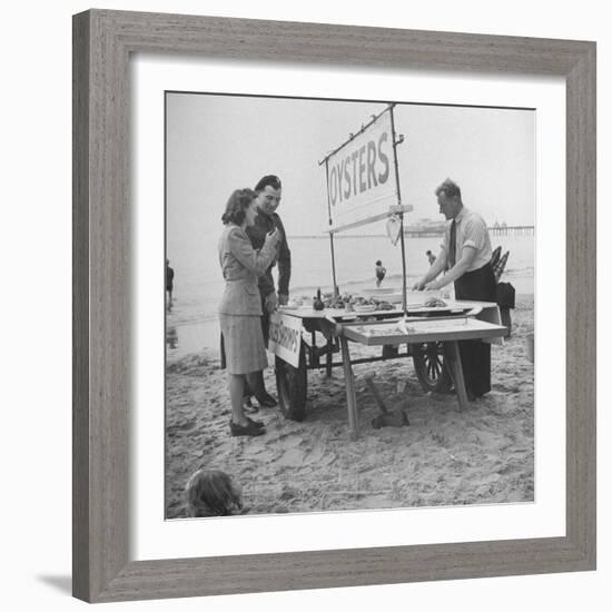 Couple Buying Seafood at Blackpool Beach-Ian Smith-Framed Photographic Print