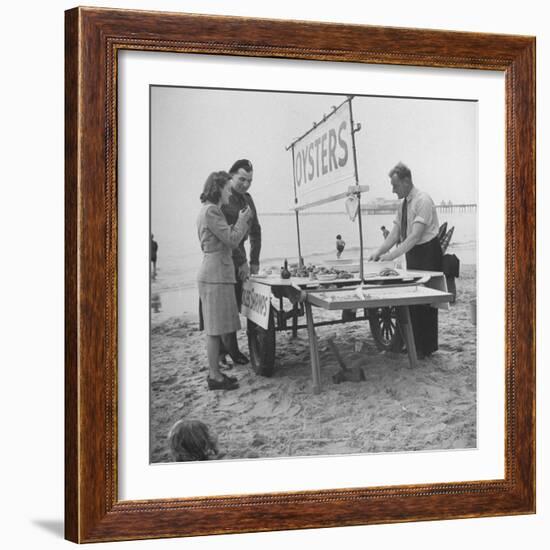 Couple Buying Seafood at Blackpool Beach-Ian Smith-Framed Photographic Print