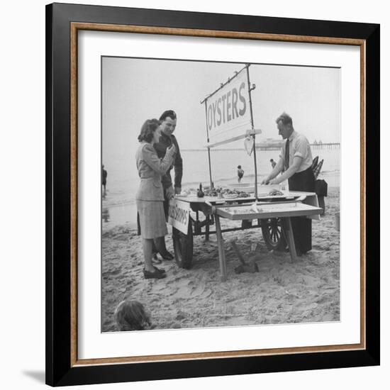 Couple Buying Seafood at Blackpool Beach-Ian Smith-Framed Photographic Print