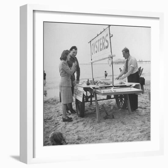 Couple Buying Seafood at Blackpool Beach-Ian Smith-Framed Photographic Print