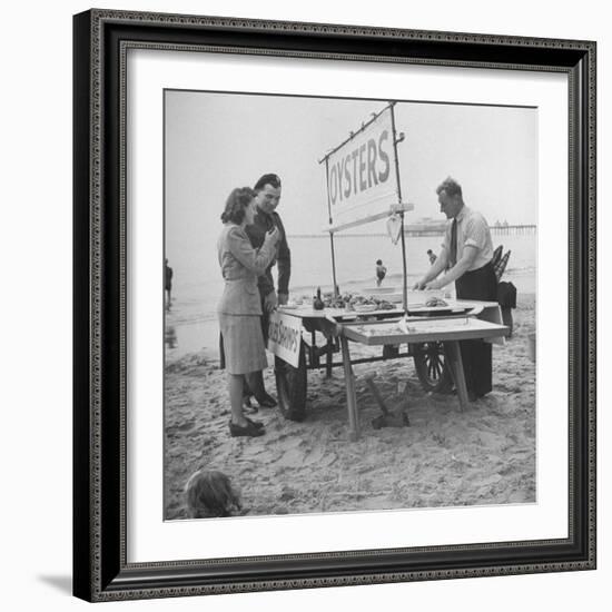 Couple Buying Seafood at Blackpool Beach-Ian Smith-Framed Photographic Print