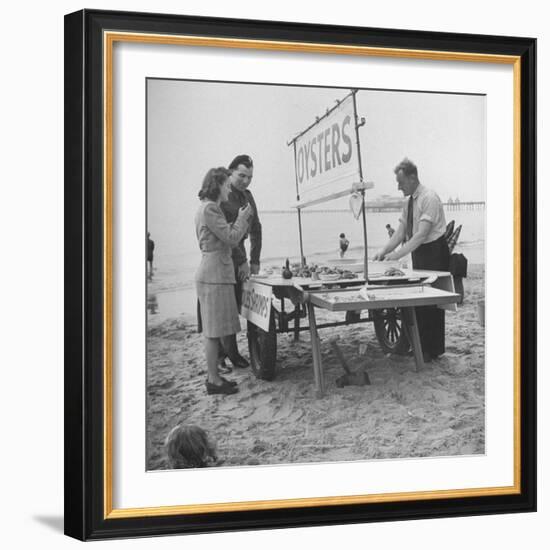 Couple Buying Seafood at Blackpool Beach-Ian Smith-Framed Photographic Print