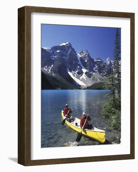 Couple Canoeing on Moraine Lake, Banff National Park, Alberta, Canada-Adam Jones-Framed Photographic Print