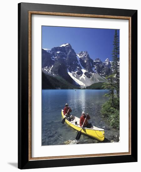 Couple Canoeing on Moraine Lake, Banff National Park, Alberta, Canada-Adam Jones-Framed Photographic Print