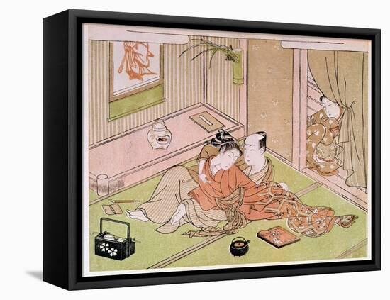 Couple Caressing under the Gaze, 18Th Century (Print)-Kitagawa Utamaro-Framed Premier Image Canvas