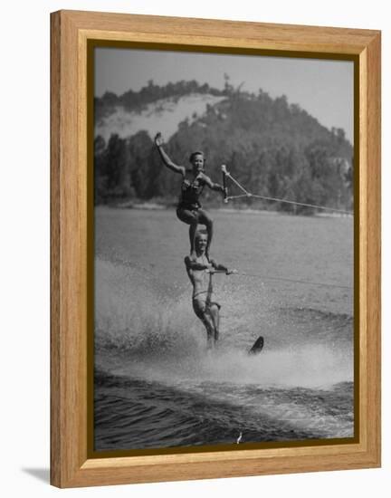 Couple Competing in the National Water Skiing Championship Tournament-null-Framed Premier Image Canvas