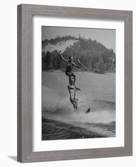 Couple Competing in the National Water Skiing Championship Tournament-null-Framed Photographic Print