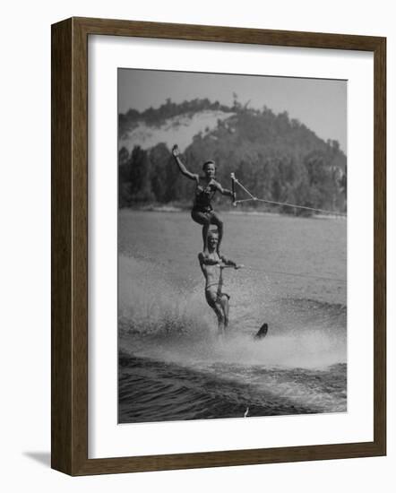 Couple Competing in the National Water Skiing Championship Tournament-null-Framed Photographic Print