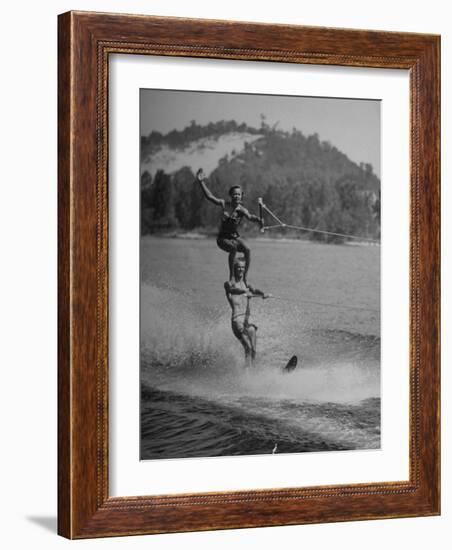 Couple Competing in the National Water Skiing Championship Tournament-null-Framed Photographic Print