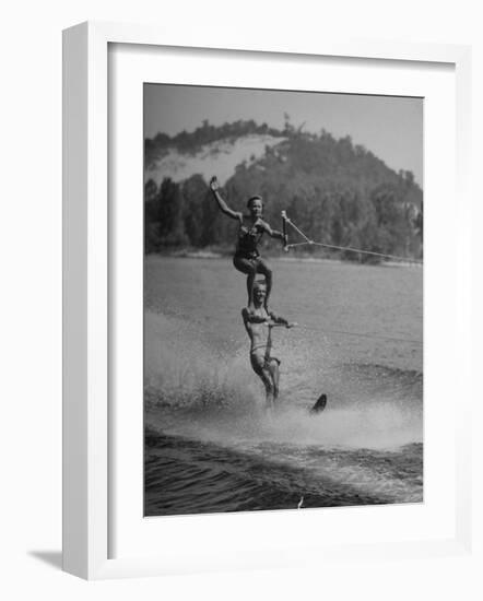 Couple Competing in the National Water Skiing Championship Tournament-null-Framed Photographic Print