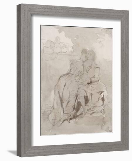 Couple d'amoureux assis,dans un paysage devant un gisant; Ravenswood et Lucy à la fontaine des-Eugene Delacroix-Framed Giclee Print