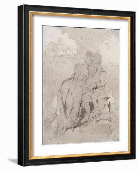 Couple d'amoureux assis,dans un paysage devant un gisant; Ravenswood et Lucy à la fontaine des-Eugene Delacroix-Framed Giclee Print