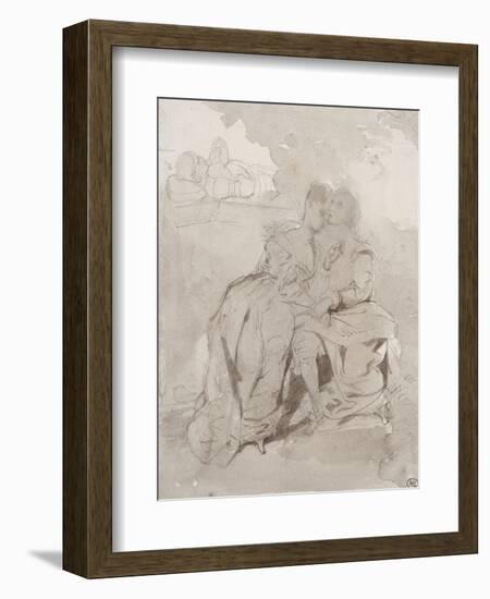 Couple d'amoureux assis,dans un paysage devant un gisant; Ravenswood et Lucy à la fontaine des-Eugene Delacroix-Framed Giclee Print