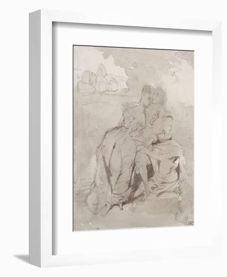 Couple d'amoureux assis,dans un paysage devant un gisant; Ravenswood et Lucy à la fontaine des-Eugene Delacroix-Framed Giclee Print