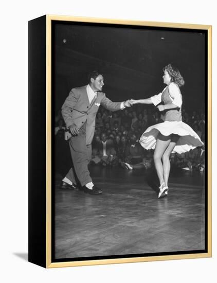 Couple Dancing in a Jitterbug Contest-Peter Stackpole-Framed Premier Image Canvas