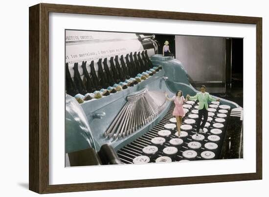 Couple Dancing on the Key of a Giant Typewriter, Keys are Leg of Dancers, Musical-null-Framed Photo