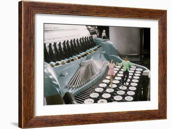 Couple Dancing on the Key of a Giant Typewriter, Keys are Leg of Dancers, Musical-null-Framed Photo