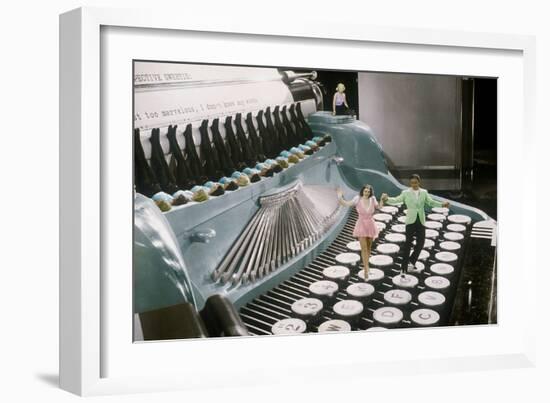 Couple Dancing on the Key of a Giant Typewriter, Keys are Leg of Dancers, Musical-null-Framed Photo