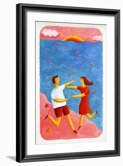 Couple Embracing on Beach, 2003-Julie Nicholls-Framed Giclee Print