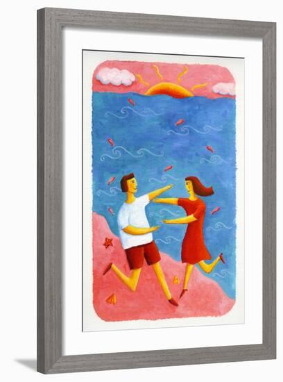 Couple Embracing on Beach, 2003-Julie Nicholls-Framed Giclee Print