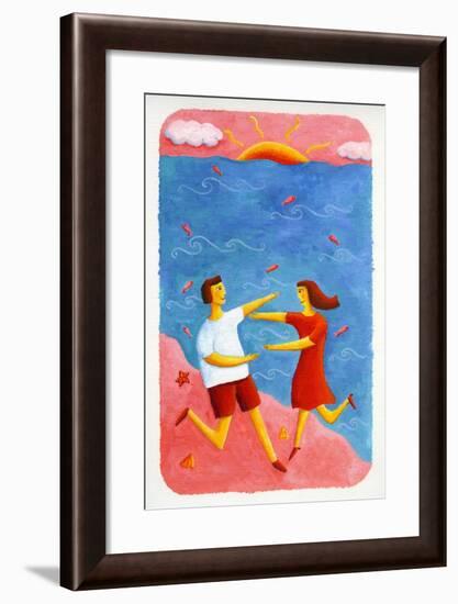 Couple Embracing on Beach, 2003-Julie Nicholls-Framed Giclee Print
